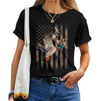 Retro Duck Hunter Hunting American Flag Camouflage On Back Women T-shirt - Thegiftio UK