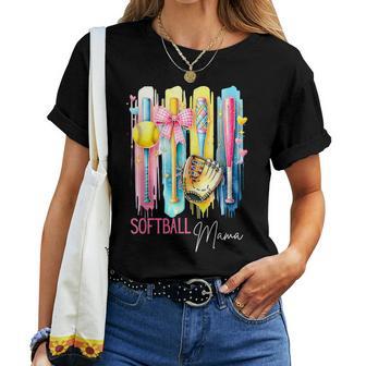 Softball Mama Coquette Bow Brsuhstroke Women T-shirt - Thegiftio UK