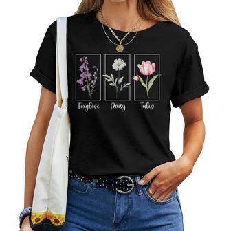 Subtle Floral Foxglove Daisy Tulip Flowers Women Women T-shirt - Thegiftio UK