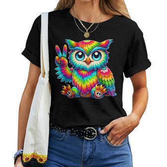 Tie-Dye Owl Peace Sign Hippie Women T-shirt - Thegiftio UK