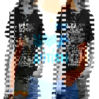 I Wear Blue For My Son Autism Awareness Mom Dad Parents Women T-shirt | Mazezy