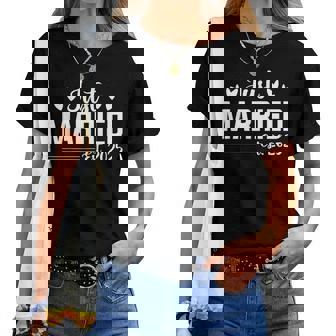 Wife Est 2025 Just Married Honeymoon Wedding Adult Black Small Modern Classic V-Neck Short Sleeve Polyester 100 Cotton Machine Wash Women T-shirt - Thegiftio