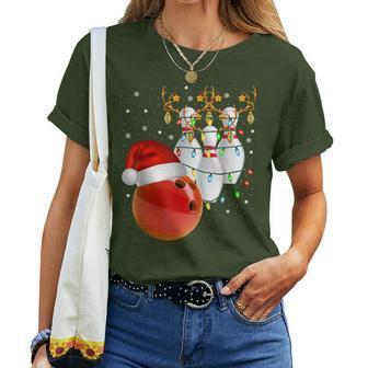 Bowling Christmas Bowling Santa Hat Christmas Lights T-shirt Frauen - Geschenkecke