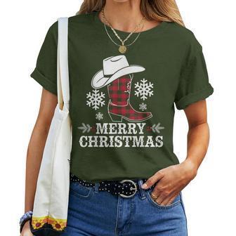 Christmas Cowboy Boots Checked Xmas Western Country Cowgirl T-shirt Frauen - Geschenkecke