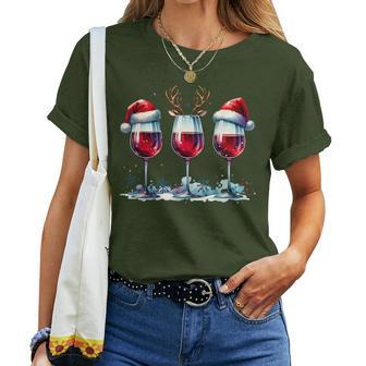 Christmas Red Wine Merry Christmas Reindeer Women's T-shirt Frauen - Geschenkecke