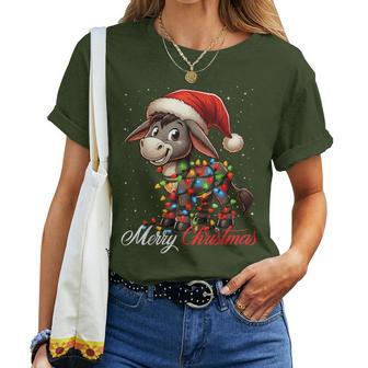 Donkey Merry Christmas Lights Santa Hat Xmas Snow T-shirt Frauen - Geschenkecke