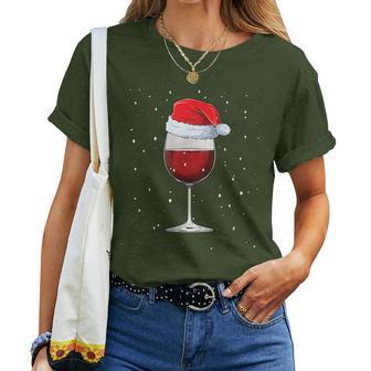 Glass Red Wine With Christmas Hat Wine Christmas T-shirt Frauen - Geschenkecke