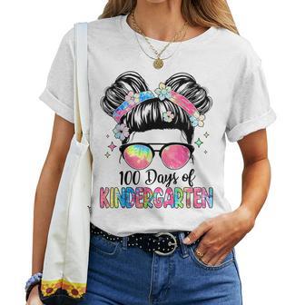 100Th Day Of Kindergarten Teacher Girls 100 Days Of School Women T-shirt - Thegiftio UK