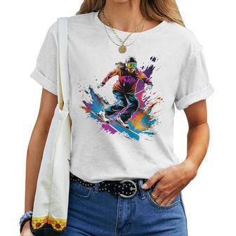 Colourful Ski Jumper Girl On Women's Ski Jumping Long-Sleeved T-shirt Frauen - Geschenkecke