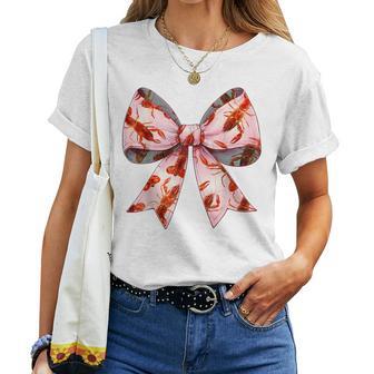 Coquette Bow Crawfish Crayfish Pink Ribbon Mom Women T-shirt - Thegiftio UK