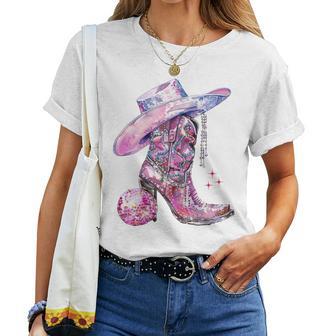 Cute Pink Cowgirl Boots Disco Western Country Cow Girls T-shirt Frauen - Geschenkecke