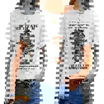 Don't Look At Me I Didn't Vote For Him Messy Bun Usa Flag Women T-shirt | Seseable CA