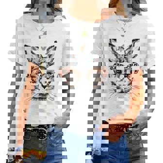 Lapin Face De Pâques Filles Léopard Nœud Papillon Lunettes T-shirt femme - Cadeauxyz
