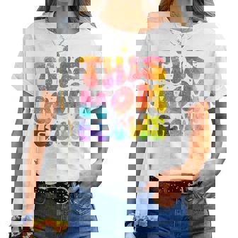 This Mom Glows Happy Tie Dye Colors 80'S Women T-shirt - Seseable
