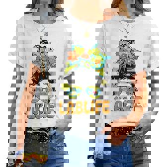 Mystery Machine Of Diagnostics Lab Week 2025 Messy Bun Women T-shirt - Thegiftio UK