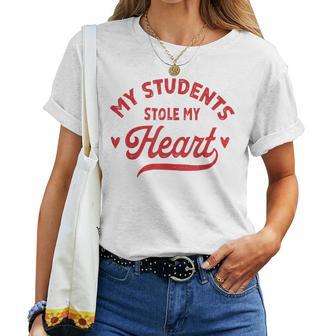 Retro My Students Stole My Heart Cute Teacher Valentines Day Women T-shirt - Thegiftio
