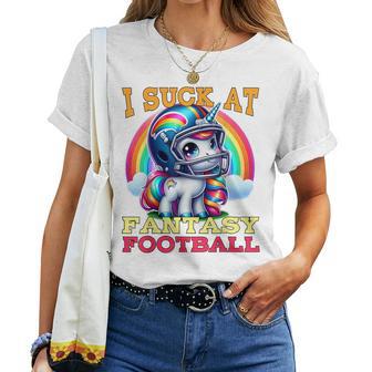 I Suck At Fantasy Football Unicorn Rainbow Loose Football Pink T-shirt Frauen - Geschenkecke