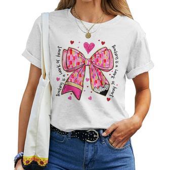 Teaching Is A Work Of Heart Pencil Bow Teacher Valentine Women T-shirt - Thegiftio UK