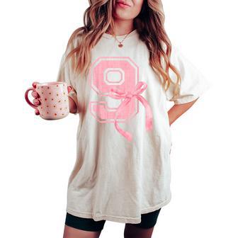 Birthday Girl Pink Coquette Bow 9 Year Old Aesthetic Girly Women's Oversized Comfort T-shirt - Thegiftio UK