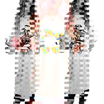 Building Block Messy Bun Mom Life Master Builder Women's Oversized Comfort T-shirt | Seseable UK