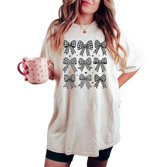 Checkered Bow Flag Race Car Racing Cute Coquette Bow Women's Oversized Comfort T-shirt - Thegiftio UK