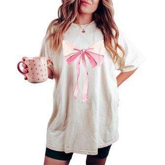 Coquette Bow With Hearts Cute Coquette Girl Bows Women's Oversized Comfort T-shirt - Monsterry