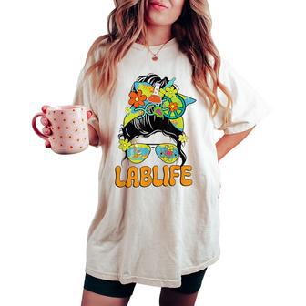 Mystery Machine Of Diagnostics Lab Week 2025 Messy Bun Women's Oversized Comfort T-shirt - Thegiftio UK