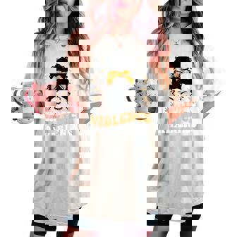 N Dating Violence Awareness Orange Ribbon Messy Bun Women's Oversized Comfort T-shirt - Thegiftio