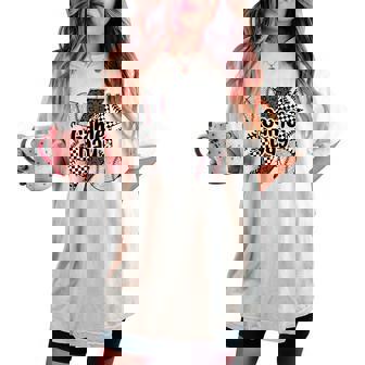 Retro Baseball Game Day Checkered Leopard Baseball Mama Mom Women's Oversized Comfort T-shirt - Monsterry