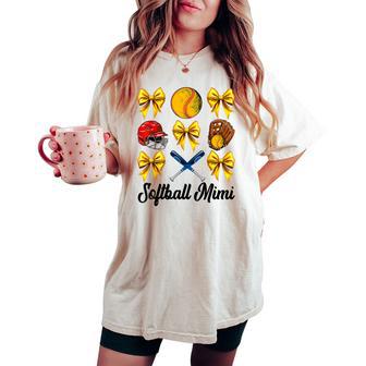 Retro Cute Softball Mimi Bow Softball Mom Women Women's Oversized Comfort T-shirt - Thegiftio UK