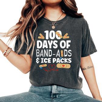 100 Days Band Aids & Ice Packs Nurse 100 Days Of School Women's Oversized Comfort T-Shirt - Thegiftio UK