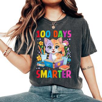 100 Days Of School Cute Cat Boys Girls Kid 100Th Day Teacher Women's Oversized Comfort T-Shirt - Thegiftio UK