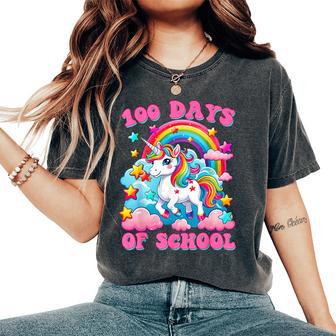 100 Days Of School Unicorn Girls Cute 100Th Day Of School Women's Oversized Comfort T-Shirt - Thegiftio UK