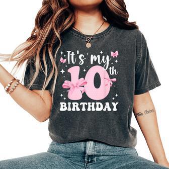 10Th Coquette Themed Birthday 10 Year Old Girl Coquette Bow Women's Oversized Comfort T-Shirt - Thegiftio UK