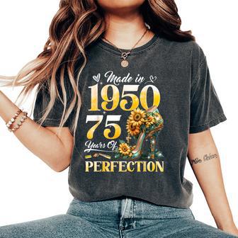 75Th Birthday Floral Made In 1950 75 Years Old Sunflower Camiseta extragrande cómoda para mujer - Regaloses