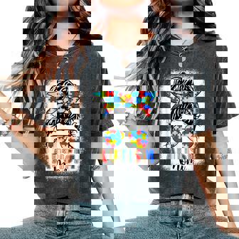 Autism Mom Life Messy Bun Bleached For Mom Women's Oversized Comfort T-Shirt - Thegiftio