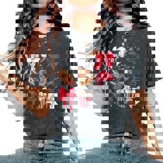 Baseball Coquette Bow Stylish Sports Mom Women's Oversized Comfort T-Shirt | Seseable CA