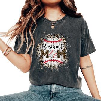 Bleached Softball Baseball Mom Leopard Mother's Day Women's Oversized Comfort T-Shirt - Thegiftio UK