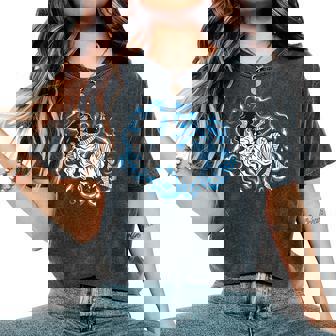 Blue Trippy Psychedelic Faceless Woman Floating In Vapors Women's Oversized Comfort Colors T-Shirt - Monsterry