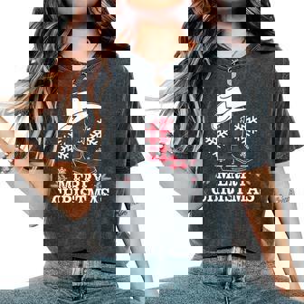 Bottes De Cowboy De Noël À Carreaux Western Country Cowgirl T-shirt oversize confortable pour femme - Cadeauxyz
