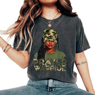 Camo Hat Prayer Warrior God Jesus Christian Black Girl Women Women's Oversized Comfort T-Shirt - Thegiftio UK