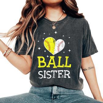 Cute Baseball And Softball Sister Sister Lover Women's Oversized Comfort T-Shirt - Thegiftio UK