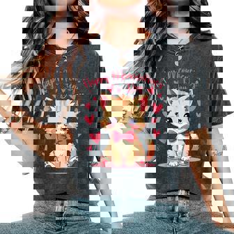 Cute Cat Valentines Day For Girls Kitty Girls Cat Women's Oversized Comfort T-Shirt | Mazezy