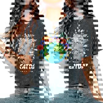Earth Day Cute & Floral Planet Earth Day 2025 Women's Oversized Comfort T-Shirt - Monsterry