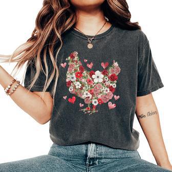 Farm Floral Chicken Valentine Chicken For Girls Women's Oversized Comfort T-Shirt - Thegiftio UK