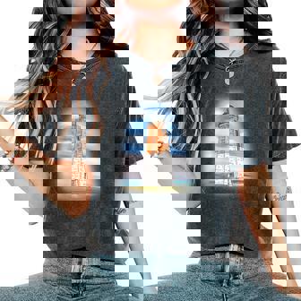 Faro En La Playa Faro En La Playa Cuello Camiseta extragrande cómoda para mujer - Regaloses