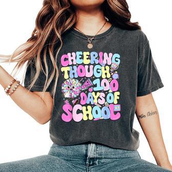 Groovy Cheering Through 100 Days Of School Cheerleader Women's Oversized Comfort T-Shirt - Thegiftio UK