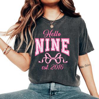 Hello Nine Est 2016 9Th Birthday Girl Coquette 9 Years Women's Oversized Comfort T-Shirt - Thegiftio UK