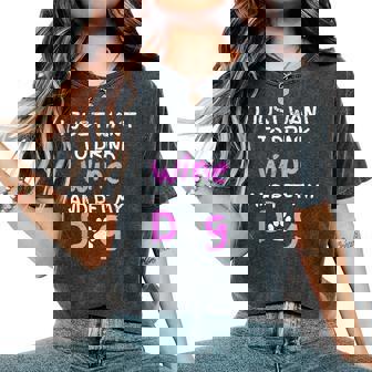 I Just Want To Beber Wine And Pet My Dog Dog Wine Camiseta extragrande cómoda para mujer - Regaloses