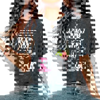 I Just Want To Drink Wine And Pet My Cat Camiseta extragrande cómoda para mujer - Regaloses
